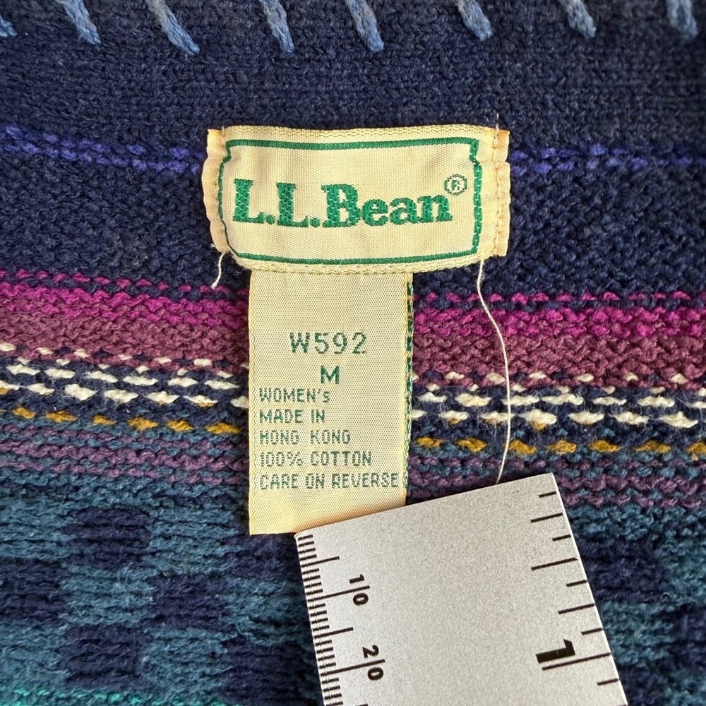 LL Bean Vintage Multi Color Striped Fair Isle Knit V-Neck Short Sleeve Cardigan